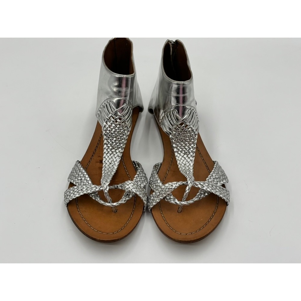 Sigerson Morrison Silver Metallic Woven Gladiator Ankle Cuff Sandals 7.5